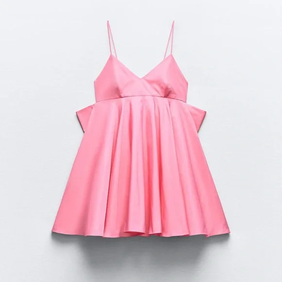 Zara mini dress Pink Sleeveless bow flowy summer evening wedding vacation Zara mini dress Pink Sleeveless bow flowy summer evening wedding vacation